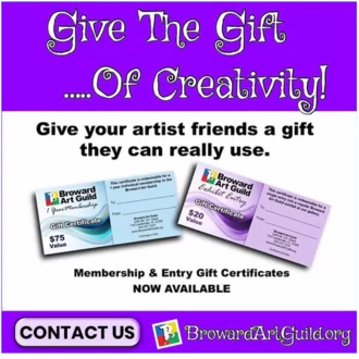 Broward Art Guild Gift certificates banner